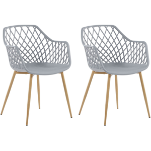 Beliani Set of 2 Dining Chairs Grey Synthetic Seat Light Wood Metal Legs Open Net Back Modern Living Room Scandinavian Style Material:Synthetic Material Size:51x86x50