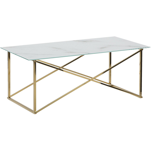 Beliani Rectangular Coffee Table Marble Effect White Top Gold Legs Tempered Glass Top Stainless Steel Base 100 x 50 cm Glam Minimalist Material:Tempered Glass Size:x40x50