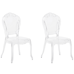 Beliani Set of 2 Dining Chairs Transparent Acrylic Solid Back Armless Stackable Vintage Modern Design Material:Polycarbonate Size:52x98x52