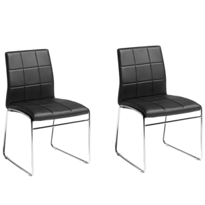 Beliani Set of 2 Dining Chairs Black Faux Leather Chromed Metal Legs Modern Material:Faux Leather Size:54x84x50