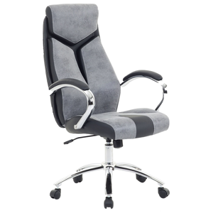 Beliani Office Chair Grey and Black Faux Leather Swivel Desk Computer Adjustable Material:Polyester Size:72x115-125x63
