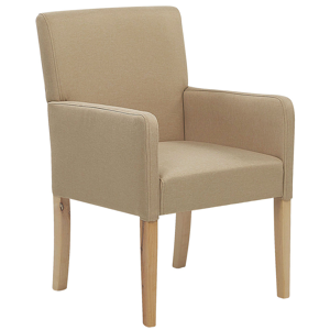 Beliani Dining Chair Beige Fabric Upholstery Wooden Legs Elegant Seat with Arms Material:Polyester Size:60x89x58