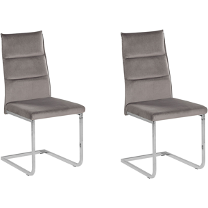 Beliani Set of 2 Dining Chairs Grey Velvet Upholstered Cantilever Silver Legs Armless Modern Design Material:Velvet Size:57x96x44