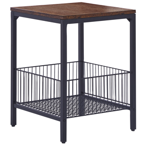 Beliani Side Table Dark Wood with Black Particle Board Iron 40 x 40 cm Metal Wire Basket Storage Square Top Industrial Modern Living Room Bedroom Material:Particle Board Size:x55x40