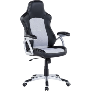 Beliani Office Chair Mesh Black with Grey Faux Leather Adjustable Material:Faux Leather Size:68x120-130x68