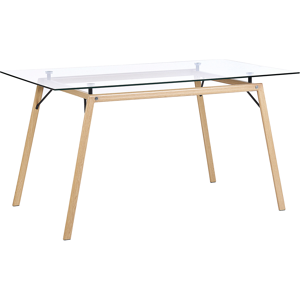 Beliani Dining Table Light Wood Transparent Glass Top 140 x 80 cm Industrial Modern Material:Tempered Glass Size:x75x80