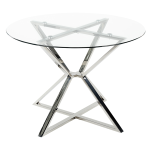 Beliani Dining Table Transparent and Silver Tempered Glass and Metal Legs ⌀ 105 cm Glossy Finish Rectangular Glam Material:Tempered Glass Size:x75x105