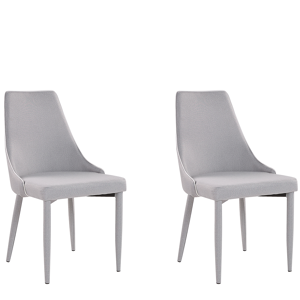 Beliani Set of 2 Dining Chairs Grey Fabric Upholstered Seat and Legs Kitchen Chairs Material:Polyester Size:60x90x50