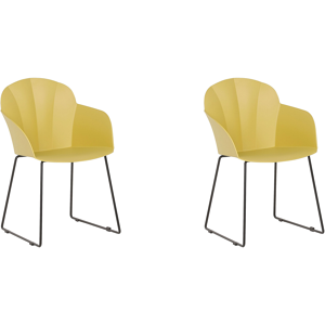 Beliani Set of 2 Dining Chairs Yellow Synthetic Material Black Metal Legs Formed Back Modern Living Room Material:Synthetic Material Size:54x85x58