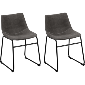 Beliani Set of 2 Dining Chairs Grey Fabric Upholstery Black Legs Rustic Retro Style Material:Polyester Size:44x74x45