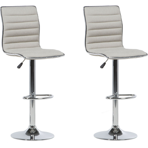 Beliani Set of 2 Bar Chairs Beige Fabric Seat Silver Frame Counter Height Swivel Adjustable Height Material:Polyester Size:39x116x40