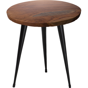 Beliani Side Table Dark Teak Wood Top Black Legs 45 cm Classic Round Rustic Style Material:Teak Wood Size:x48x45