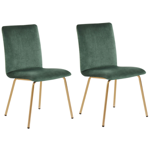 Beliani Set of 2 Dining Chairs Green Velvet Armless Gold Metal Legs Retro Glam Material:Velvet Size:41x80x47