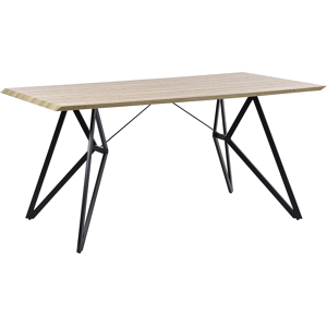 Beliani Dining Table Light Wood Finish 160 x 90 cm Black Metal Legs Industrial Kitchen Material:MDF Size:x76x90