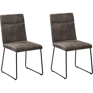 Beliani Set of 2 Dining Chairs Grey Fabric Upholstered Seat Black Metal U-Shaped Legs Material:Polyester Size:52x90x46