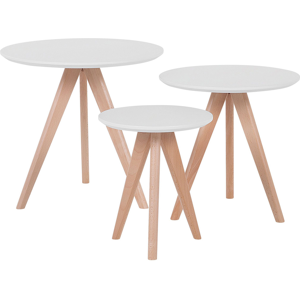 Beliani Nest of 3 Tables White Top Light Wood Tripod Base Scandinavian Style Material:MDF Size:xx