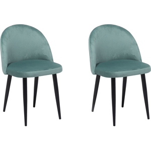 Beliani Set of 2 Dining Chairs Mint Green Velvet Fabric Modern Retro Design Black Slanted Legs Material:Velvet Size:47x81x50