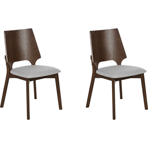 Beliani Set of 2 Dining Chairs Dark Wood and Grey Plywood Polyester Fabric Rubberwood Legs Armless Retro Traditional Style Material:Polyester Size:46x88x47