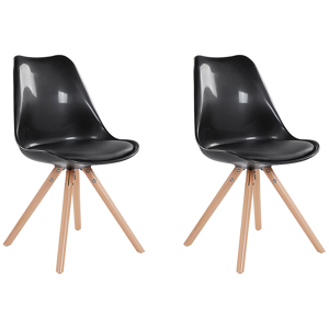 Beliani Set of 2 Dining Chairs Black Faux Leather Seat Sleek Wooden Legs Armless Modern Material:Synthetic Material Size:45x86x49