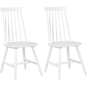 Beliani Set of 2 Dining Chairs White Solid Wood Spindle Backrest Kitchen Chair Material:Rubberwood Size:44x93x44