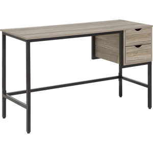 Beliani Office Desk Dark Wood and Black 120 x 48 cm 2 Drawers Industrial Material:MDF Size:48x76x120