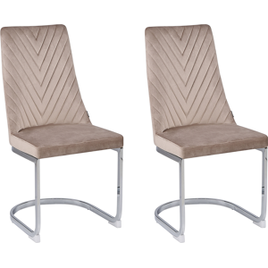 Beliani Set of 2 Dining Chairs Beige Velvet Armless High Back Cantilever Chair Living Room  Material:Velvet Size:58x96x46