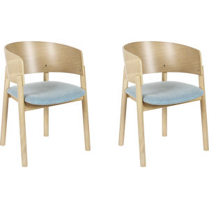 Beliani Set of 2 Dining Chairs Light Wood and Blue Plywood Polyester Fabric Rubberwood Legs Retro Traditional Style Material:Polyester Size:47x74x56