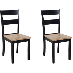 Beliani Set of 2 Dining Chairs Black and Light Rubberwood Slat Back Cottage Style Material:Rubberwood Size:43x89x45