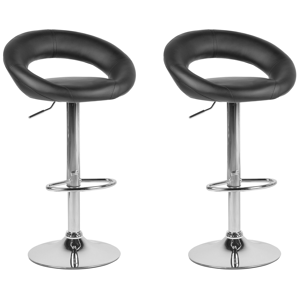 Beliani Set of 2 Bar Stools Black Faux Leather Upholstery Footstool Swivel Gas Lift Adjustable Height Minimalist Material:Faux Leather Size:40x101x54