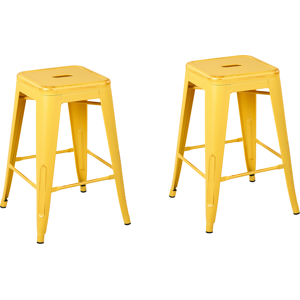 Beliani Set of 2 Bar Stools Yellow with Gold Steel 60 cm Stackable Counter Height Industrial Material:Steel Size:42x60x42