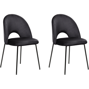 Beliani Set of 2 Dining Chairs Black Velvet Upholstery Black Legs Retro Glamour Material:Velvet Size:45x84x46