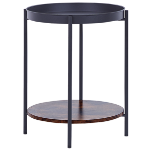 Beliani Side Table Dark Wood with Black Iron Particle Board ø 41 cm Shelf Round Removable Tray Top Industrial Modern Living Room Bedroom Material:Iron Size:x55x41