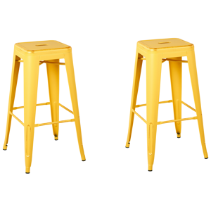 Beliani Set of 2 Bar Stools Yellow with Gold Steel 76 cm Stackable Counter Height Industrial Material:Steel Size:44x76x44