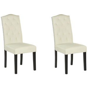 Beliani Set of 2 Dining Chairs Cream Velvet Fabric Modern Retro Design Black Wooden Legs Material:Polyester Size:60x103x46