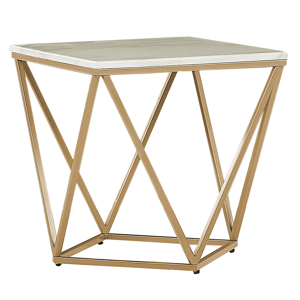 Beliani Side End Table Beige Tabletop Gold Metal Frame 50 x 50 cm Square Marble Effect Glam Material:MDF Size:x50x50