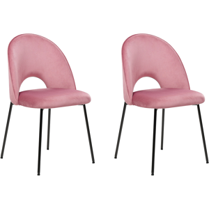 Beliani Set of 2 Dining Chairs Pink Velvet Upholstery Black Legs Retro Glamour Material:Velvet Size:45x84x46