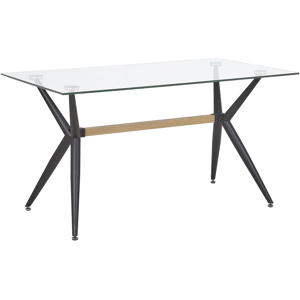 Beliani Dining Table Transparent 140 x 80 cm Tempered Glass Top Metal Black Legs Rectangular Modern Industrial Material:Tempered Glass Size:x75x80