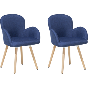 Beliani Set of 2 Dining Chairs Blue Fabric Upholstery Light Wood Legs Modern Eclectic Style Material:Polyester Size:52x83x43