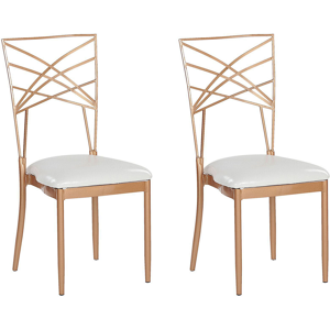 Beliani Set of 2 Dining Chairs Rose Gold Metal Faux Leather White Seat Pad Accent Industrial Glam Style Material:Metal Size:42x91x41