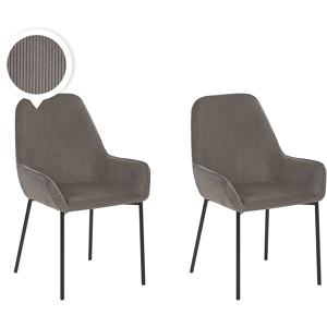 Beliani Set of 2 Dining Room Chairs Grey Corduroy Fabric Upholstered Seat Black Metal Legs Modern Style Material:Corduroy Size:59x89x56