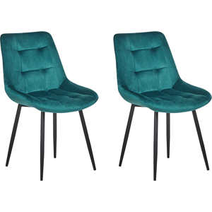 Beliani Set of 2 Dining Chairs Blue Velvet Black Iron Legs Modern Upholstered Chairs Material:Velvet Size:61x85x55