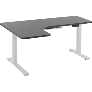 Beliani Left Corner Desk Black Tabletop 160 x 110 cm Electric Height Adjustable White Steel Frame Sit and Stand Modern Design Material:Chipboard Size:110x65-131x160