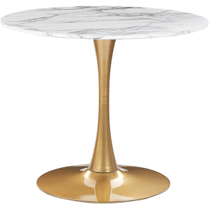 Beliani Dining Table White Marble with Gold MDF Top Metal Base 90 cm Industrial Round Kitchen Table  Material:MDF Size:x74x90