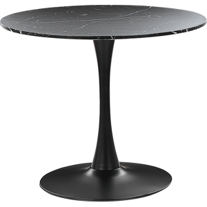 Beliani Dining Table Black Marble with Black MDF Top Metal Base 90 cm Industrial Round Kitchen Table  Material:MDF Size:x74x90