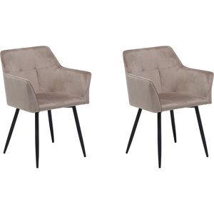 Beliani Set of 2 Dining Chairs Taupe Beige Velvet Upholstered Seat with Armrests Black Metal Legs Material:Velvet Size:49x84x60