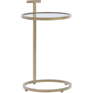 Beliani Side Table Gold Iron Frame Glass Round Top Solo Leg Protective Caps Glamour Living Room Bedroom Material:Iron Size:x71x40