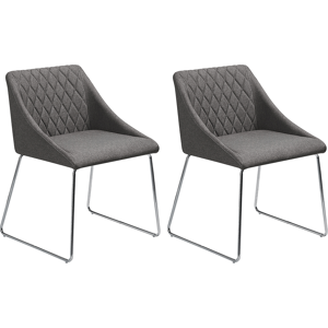 Beliani Set of 2 Dining Chairs Dark Grey Fabric Chromed Metal Legs Modern Material:Polyester Size:55x79x57