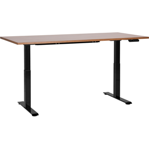 Beliani Electrically Adjustable Desk Dark Wood Tabletop Black Steel Frame 160 x 72 cm Sit and Stand Square Feet Modern Design  Material:Particle Board Size:72x63-128x160