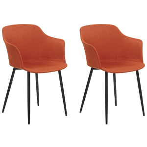 Beliani Set of 2 Dining Chairs Orange Fabric Upholstered Black Legs Retro Style Living Space Furniture Material:Polyester Size:45x82x59