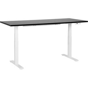 Beliani Electrically Adjustable Desk Black Tabletop White Steel Frame 180 x 72 cm Sit and Stand Square Feet Modern Design  Material:Particle Board Size:72x63-128x180